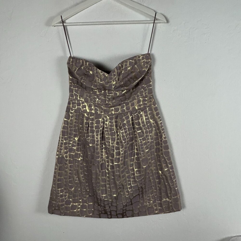 American Eagle Outfitters Strapless Portobello Gold Metallic Mini Dress Size 2
